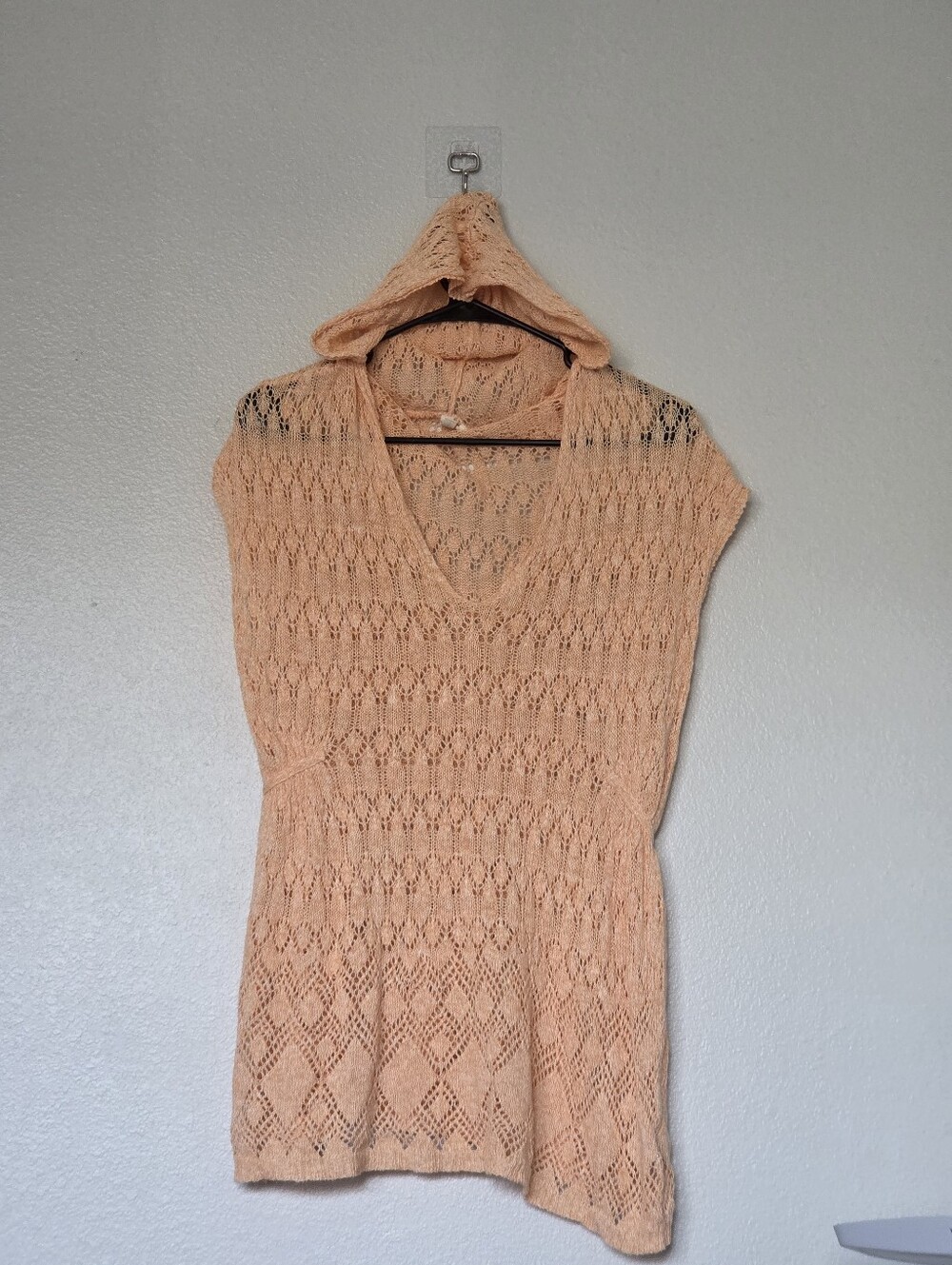 Moth Anthropologie Peach Crochet Hooded Tunic